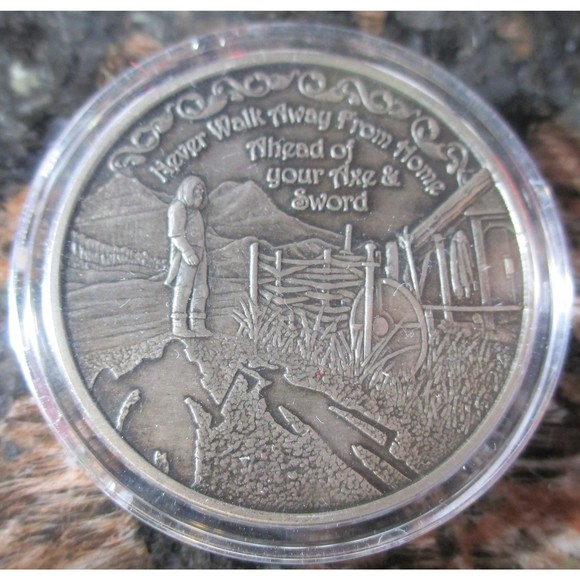 RARE Collectible 1 oz Silver Antique Medallion - Viking Proverb Never Walk Away - Picture 4 of 7
